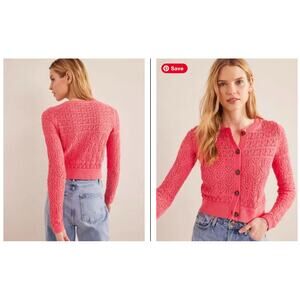 BODEN Women's 100% Cotton Pink Knit Pointelle Cotton Cardigan, Size L, Like New